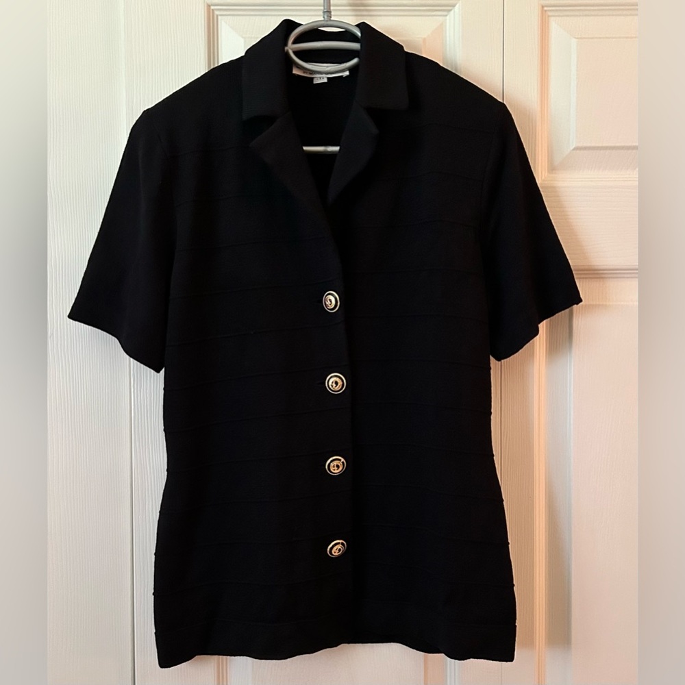 St. John Classic Black Knit Button Up Cardigan Short Sleeve